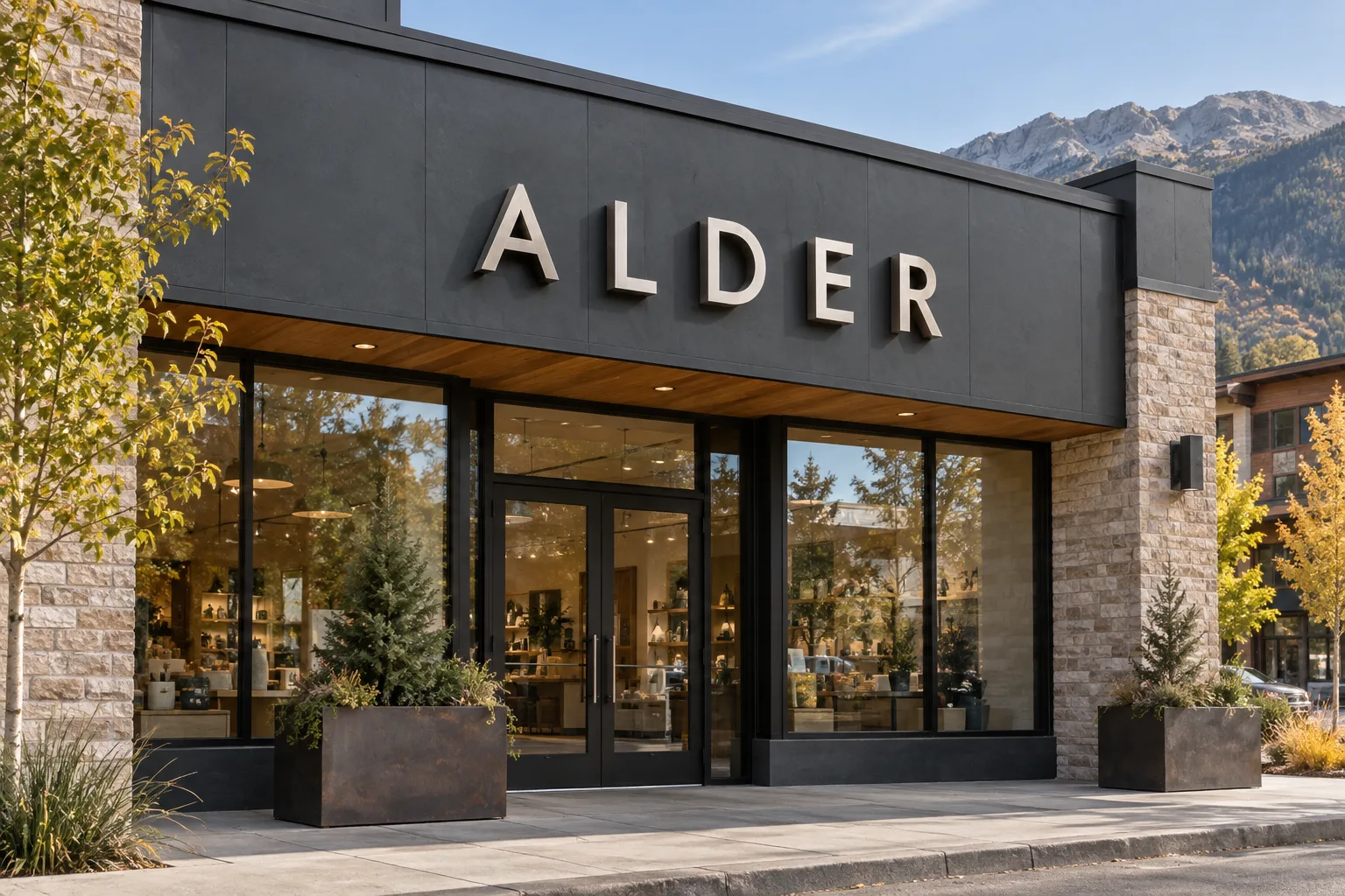 Daylight concept visualization of dimensional ALDER channel letters on a fictional storefront